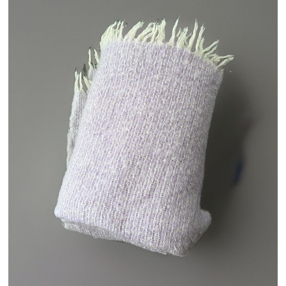 Purple Wool Woven Throw Blanket Fringe 48x54